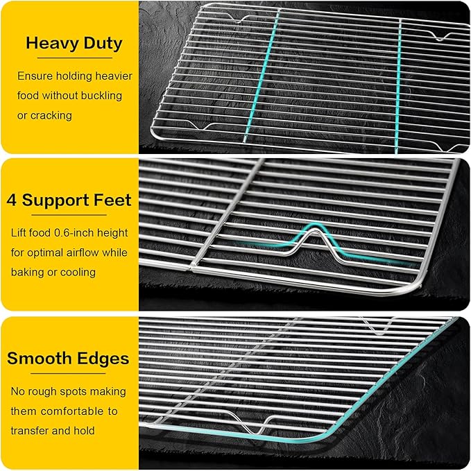 E-far Baking Cooling Rack Set of 2, Stainless Steel Metal Roasting Cooking Racks, Size - 15.3''x11.25'', Non Toxic & Rust Free, Oven & Dishwasher Safe - Image 3