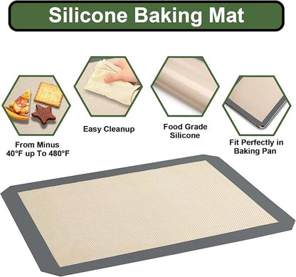 Baking Sheet Tray Cooling Rack with Silicone Mat Set, Stainless Steel Cookie Pan For Oven, Set of 9 (3 Sheets + 3 Racks Mats), Warp Resistant & Heavy Duty & Easy Clean, Grey - Image 3