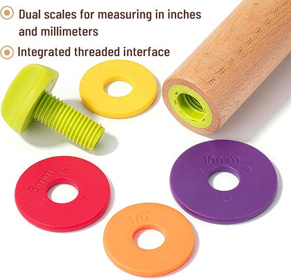 BAMBOO LAND- Adjustable Rolling Pin with Thickness Rings for Baking, 13.8", 4 Colorful Thickness Rings (2-10 mm or 1/16"-3/8"), Wood Rolling Pins for Baking, Bread, Pizza Doughs - Image 5