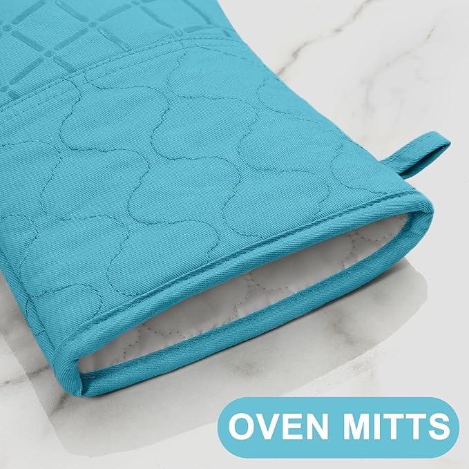Oven Mitts Kitchen Towels and Dishcloths Pot Holders Sets, Oven Gloves Kitchen Dish Towels 500 Degree Heat Resistant Potholders with Non-Slip Silicone Surface for Cooking, Grilling, Baking-Blue - Image 4