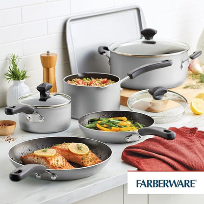 Farberware Cookstart DiamondMax Nonstick Cookware/Pots and Pans Set, Dishwasher Safe, Includes Baking Pan and Cooking Tools, 15 Piece - Silver - Image 8