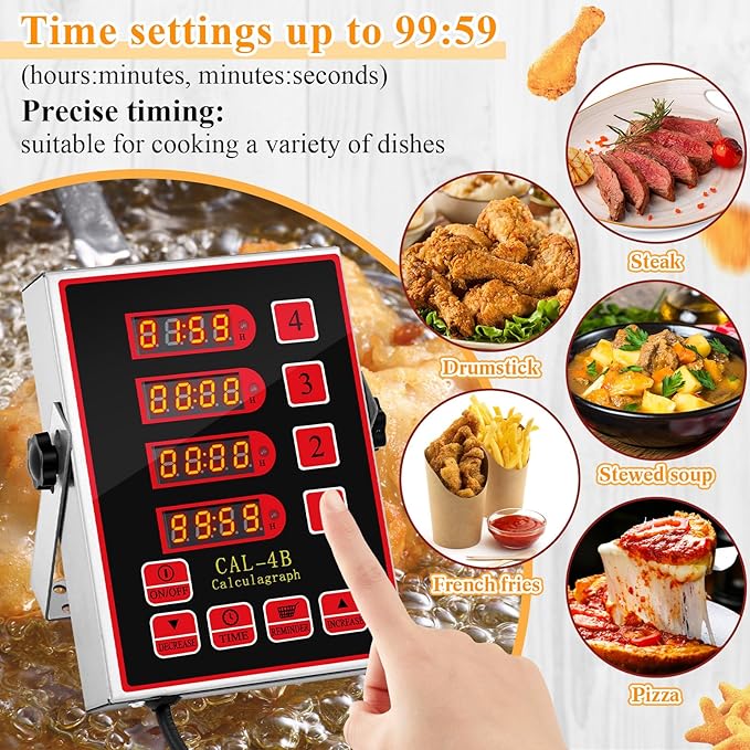 Relaxweex 1 Pack Commercial 4 Channel Digital Kitchen Timer, Multi-Countdown Timer with Loud Alarm & Large LCD Display, Wall Mount or Countertop for Restaurant, Fry Station, Baking & Lab Use - Image 2