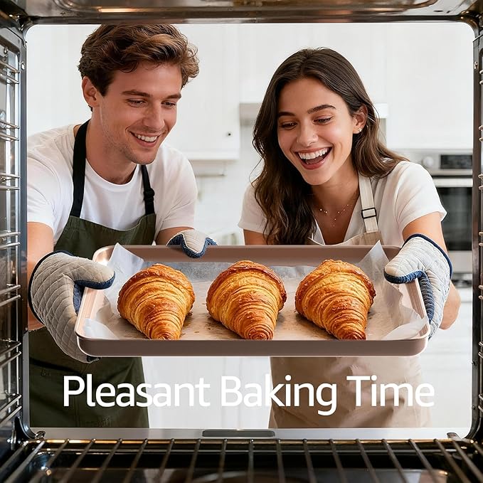 3Pcs Baking Sheet Pan Set, Large Nonstick Cookie Sheets Set, Jelly Roll Pans, Heavy Duty Carbon Steel Cookies Sheet for Oven, Diamond Texture, Gold - Image 4