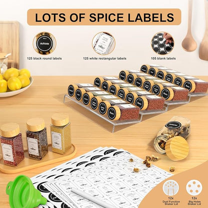 24 Spice Jars with Spice Drawer Organizer, 355 Spice Labels, 2 Pack Expandable From 11'' to 21'' Acrylic Spice Rack for Drawer, Seasoning Containers Storage Organization for Kitchen Cabinet Countertop - Image 4