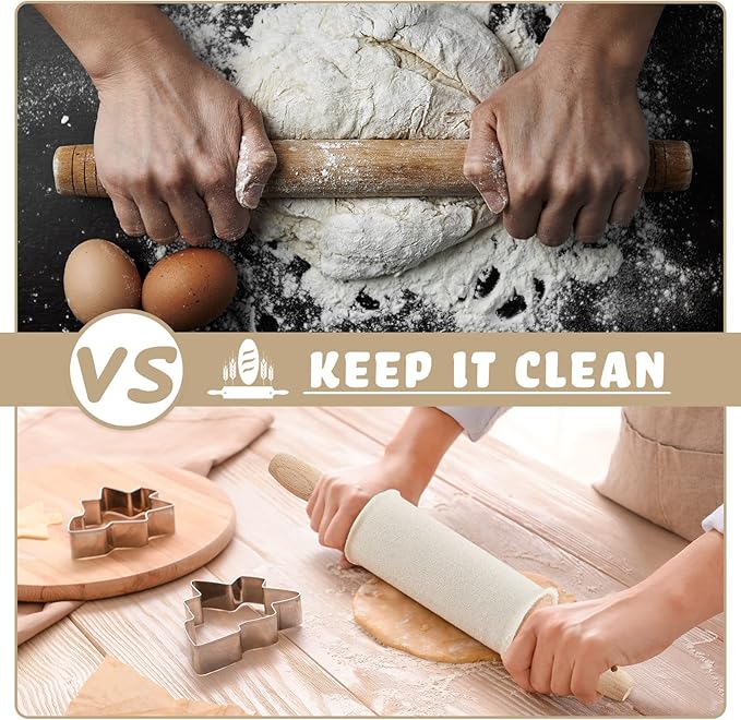 Patelai Set of 4 Rolling Pin Covers 14.96 x 1.97 Inch Cotton White Rolling Pin Sock Sleeve for Baking