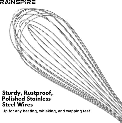Rainspire 12-Inch Wire Whisk Stainless Steel, Balloon Whisks for Cooking, Wisk Wisking Tool With Soft Silicone Handle, Thick Durable Whisker for Blending, Beating, Whisking, Stirring, Black - Image 3