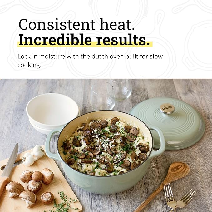 Lodge Essential Enamel Cast Iron Dutch Oven - Perfect for Bread Baking, Braising, Marinating & Slow Cooking - Features Moisture-Sealing Lid & Dual Handles - Kitchen Essentials - 6 Quarts - Desert Sage - Image 3