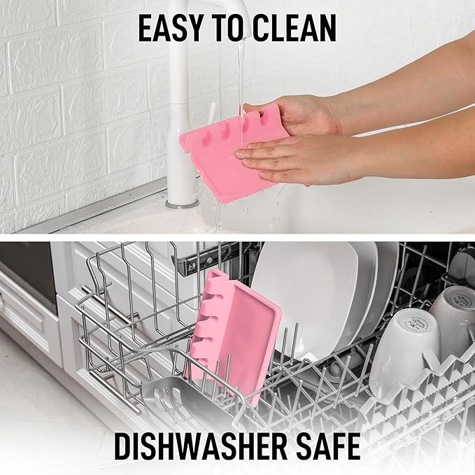 Zulay Kitchen Silicone Utensil Rest with Drip Pad for Multiple Utensils - BPA-Free, Heat-Resistant Spoon Rest & Spoon Holder for Stove Top - Kitchen Utensil Holder for Ladles & Tongs - Pink - Image 7