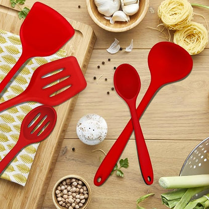 E-far 10 Pieces Silicone Cooking Utensils Set, Heat Resistant Kitchen Utensil Set for Nonstick Cookware, Kitchen Cooking Tools with Spatula, Spoon, Slotted Turner, Non-Toxic & Dishwasher Safe (Red) - Image 8