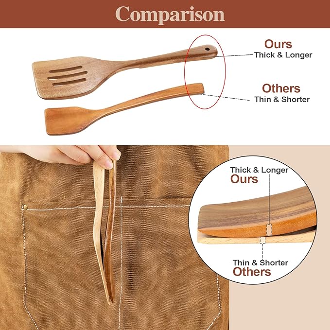 Wooden Cooking Utensils, 6 Pieces Natural Acacia Wooden Spoons For Cooking with Non Stick & Heat Resistant Design, Wooden Kitchen Utensil Set with Hanging Hole for Stirring, Mixing, Cooking - Image 6