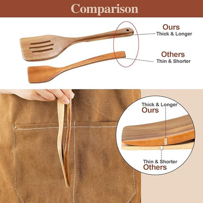 Wooden Cooking Utensils, 6 Pieces Natural Acacia Wooden Spoons For Cooking with Non Stick & Heat Resistant Design, Wooden Kitchen Utensil Set with Hanging Hole for Stirring, Mixing, Cooking - Image 6