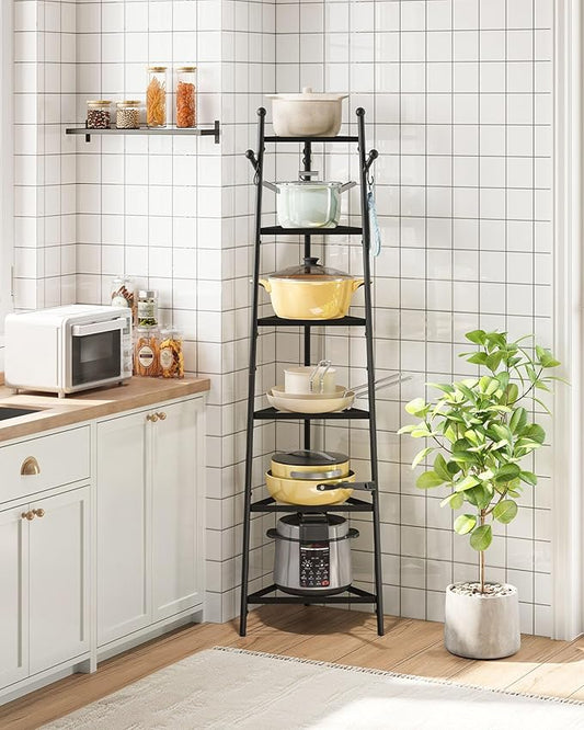 CHOEZON 6-Tier Cookware Stand, Triangle Shelf Storage Tower for Kitchen, Pans Pots Storage Rack, Metal Wire Shelf Organizer, Corner Shelf, for Kitchen, Living Room, Black TPR14BB by Choezon