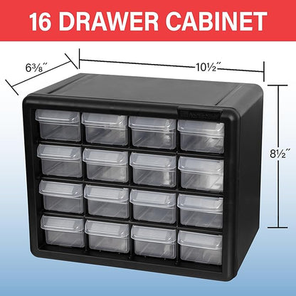 Akro-Mils 16-Drawer Plastic Drawer Storage Cabinet for Garage Organization, Beads, Makeup Organizer, Building Bricks Storage, Teacher Toolbox, 10-1/2" W x 6-1/2" D x 8-1/2" H, 10116 White - Image 2
