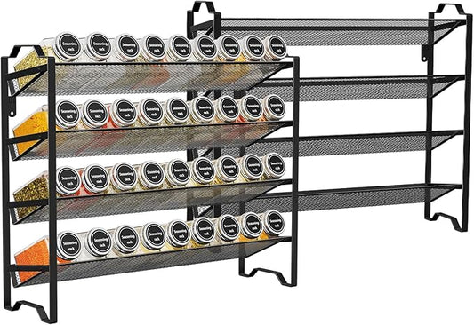 Simple Trending 2 Pack 4 Tier Spice Rack Organizer,Stackable Kitchen Counter Shelves,for Cabinet,Countertop,Pantry, Door or Wall Mount, Metal Mesh,Jars not Included, Black by SimpleTrending