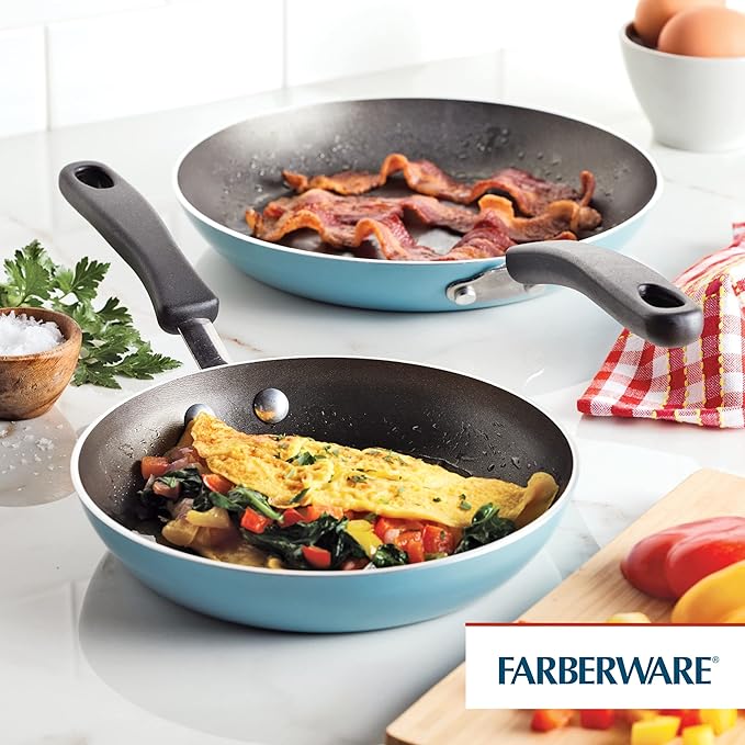 Farberware Cookstart DiamondMax Nonstick Frying Pans/Skillet Set, Dishwasher Safe, 8.25 Inch and 10 Inch, Aqua - Image 3