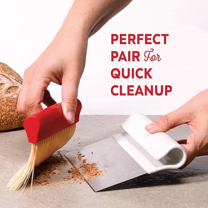 KneadAce Dough Scraper & Baker’s Brush Set. Stainless Steel Bench Scraper & Flour Cleaning Brush. Kitchen Tool for Pastry, Sourdough and Baking Prep Bread Dough Cutter, Gift For Bakers (White/Red) - Image 7