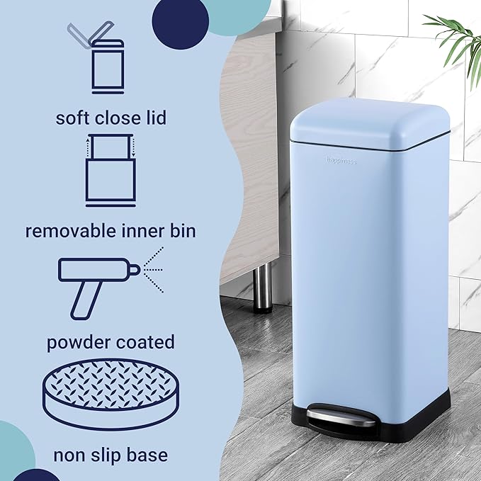 happimess HPM1007I Betty Retro 8-Gallon Step-Open Trash Can, Fingerprint Resistant, Modern, Minimalistic for Home, Kitchen, Laundry Room, Office, Bedroom, Bathroom, Tide Pool Blue - Image 3