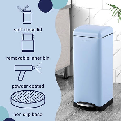 happimess HPM1007I Betty Retro 8-Gallon Step-Open Trash Can, Fingerprint Resistant, Modern, Minimalistic for Home, Kitchen, Laundry Room, Office, Bedroom, Bathroom, Tide Pool Blue - Image 3