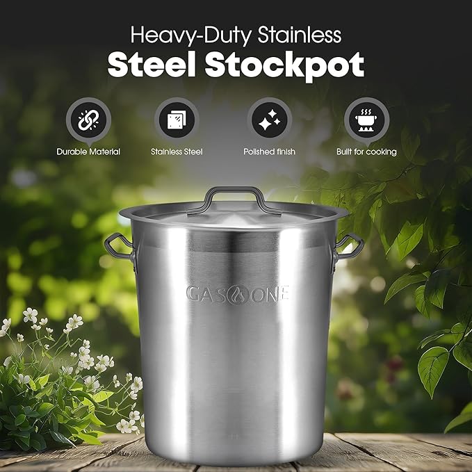 GasOne Stainless Steel Stockpot – 20qt Stock Pot with Lid and Capsule Tri-Ply Bottom – Heavy-Duty Cooking Pot for Beer Brewing, Soup, Seafood Boil – Reinforced Rim Stainless Steel Soup Pot