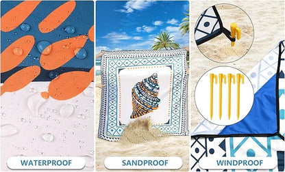 HIHOHO Beach Blanket Waterproof Sandproof Extra Large Beach Mat 79" X 83"/120"x108"for 1-8 Adults Quick Drying Durable Outdoor Picnic Mat for Beach Travel Camping Hiking