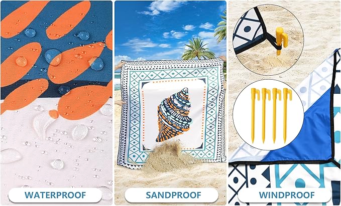 WIWIGO Beach Blanket Waterproof Sandproof Beach Mat 79" X 83"/10'x9'for 2-8 Adults Quick Drying Outdoor Picnic Mat Beach Accessories for Travel, Camping, Hiking - Image 3