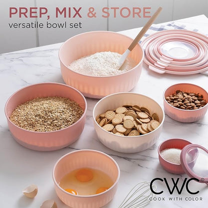 COOK WITH COLOR Prep Bowls with Lids- Wide and Deep Nesting Plastic Small Mixing Bowl Set with Lids, 12 Piece Set - Wide Bowls, Pink - Image 5
