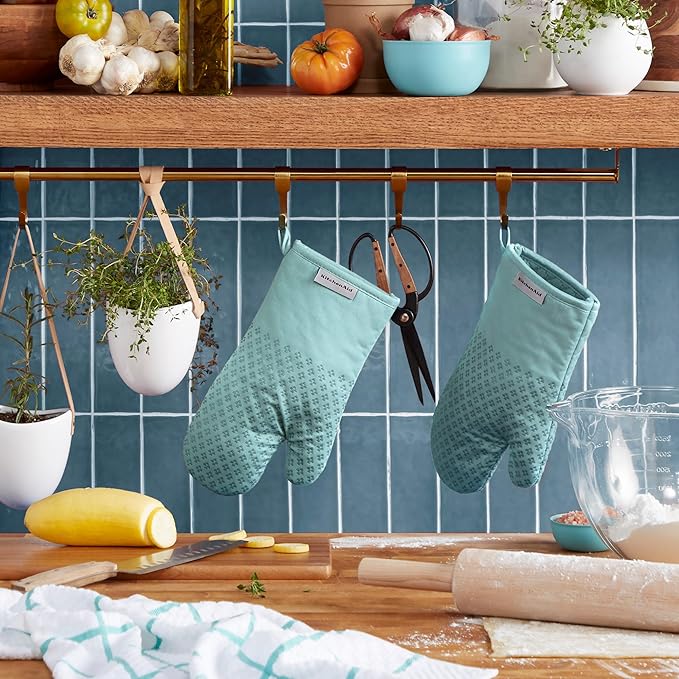 KitchenAid Asteroid Oven Mitt 2-Pack Set, Mineral Water, 7"x12.5" - Image 2