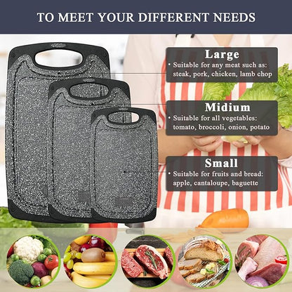 Plastic Cutting Board, 3 Pieces Dishwasher Safe Cutting Boards with Juice Grooves, Easy Grip Handle, Non-Slip, with Grinding Area for Grinding Garlic and Ginger（Dark Grey, XL） - Image 5