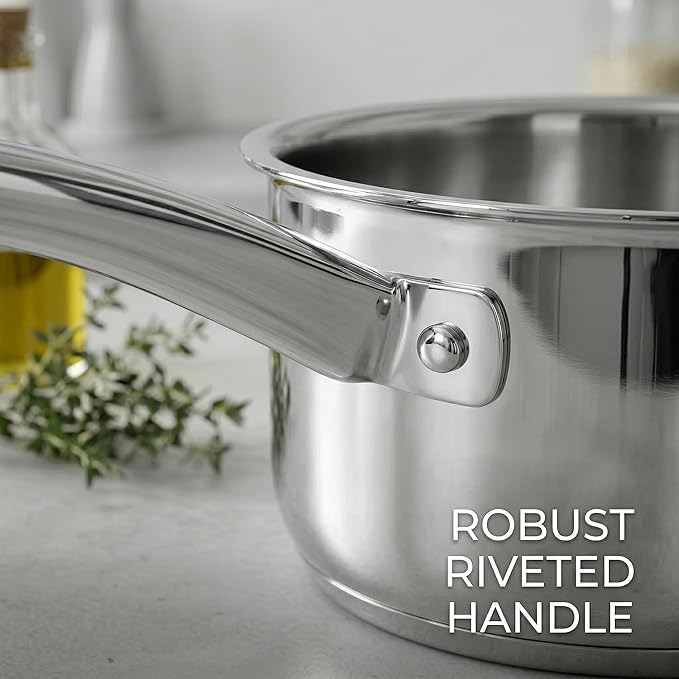 SUNHOUSE Stainless Steel Sauce Pan with Lid - Tri-Ply 2 Quarts Steamer for Cooking, Small Cooking Pot with Steamer Basket, Induction Compatible Steam Pot for Vegetable - Image 6