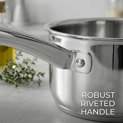 SUNHOUSE Stainless Steel Sauce Pan with Lid - Tri-Ply 2 Quarts Steamer for Cooking, Small Cooking Pot with Steamer Basket, Induction Compatible Steam Pot for Vegetable - Image 6