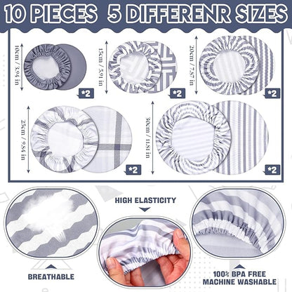 10 Pack Cloth Bowl Covers for Bread Rising - 5 Size Stretch Elastic Food Storage Container Lids - Reusable Cotton Fabric Covers for Food, Fruits, Leftovers (Fresh)