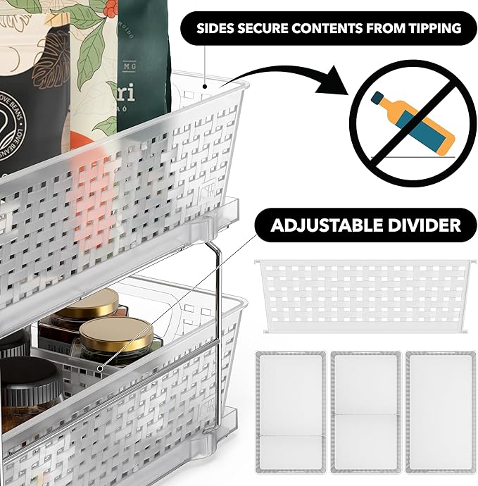 Simple Houseware 2 Tier Bathroom Organizer Tray Pull-Out Sliding Drawer/Under-Sink Storage, Clear - Image 4