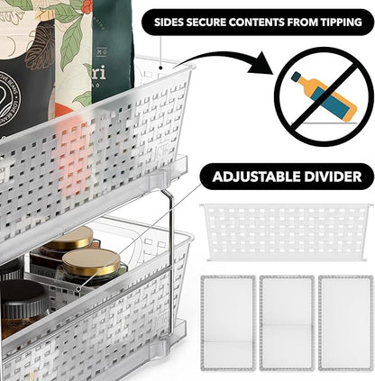 Simple Houseware 2 Tier Bathroom Organizer Tray Pull-Out Sliding Drawer/Under-Sink Storage, Clear - Image 4