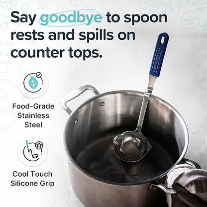 Souper Cubes + Lori Greiner No Mess Stainless Steel Soup Ladle with Silicone Handle - Metal Soup Ladle with No Mess Design That Hooks on Side of Any Pot - Blueberry - Image 3
