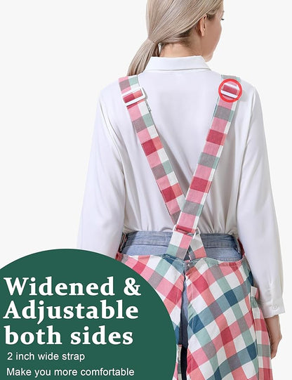 Cozy Adjustable Cross Back Aprons for Women with Pockets Cotton Linen Cooking Kitchen Baking