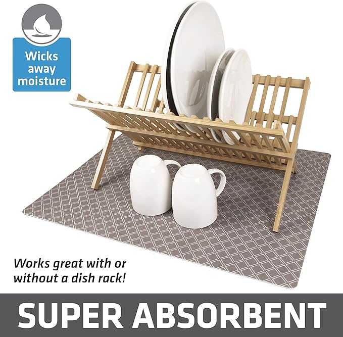 Drymate Jumbo XL Dish Drying Mat (19”x24”), Low-Profile, Super Absorbent, Quick Dry Fabric, Waterproof & Slip-Resistant, for Kitchen Counter, Trimmable, Easy to Clean (USA Made)(Taupe) - Image 2