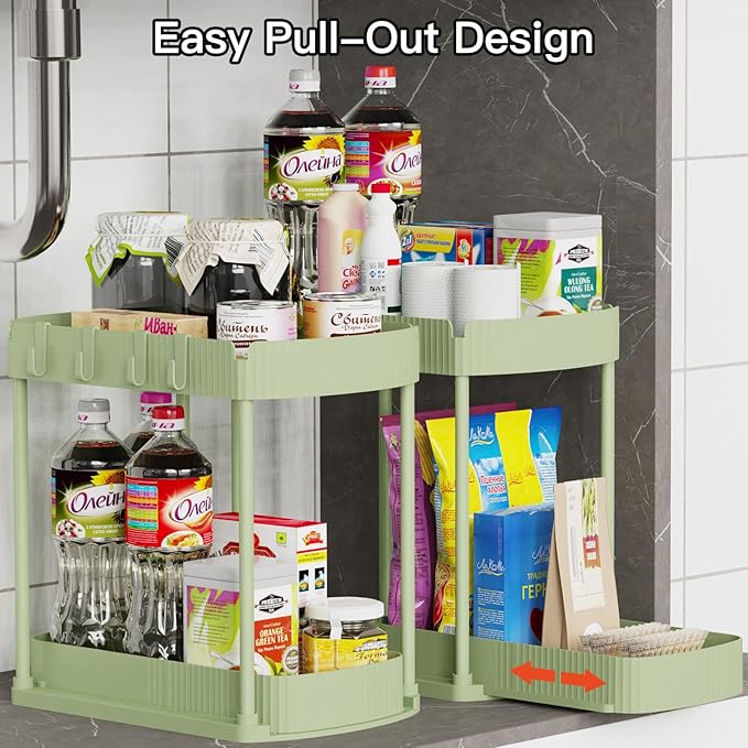 Ukeetap 2 Pack Multi-Purpose Pull-Out Storage Organizers, Under Sink Organizers and Storage for Bathroom & Kitchen, Under Cabinet Organizers and storage, 14.8 Inch, Green - Image 4