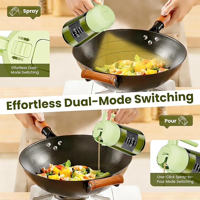 LAKUMIQI 2 in 1 Oil Sprayer for Cooking, 16oz Olive Oil Dispenser Bottle for Kitchen, Food Grade Light-Blocking Leak Proof Glass Spray Bottle for Salad, Air Fryer, BBQ - Image 7