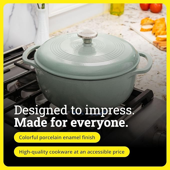 Lodge Essential Enamel Cast Iron Dutch Oven - Perfect for Bread Baking, Braising, Marinating & Slow Cooking - Features Moisture-Sealing Lid & Dual Handles - Kitchen Essentials - 6 Quarts - Desert Sage - Image 6
