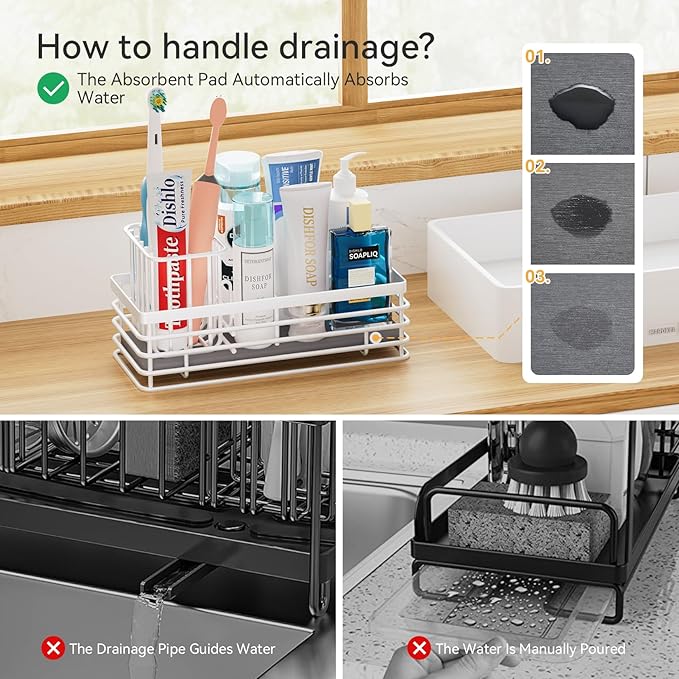 Yofidra Sponge Holder for Kitchen Sink Organizer Caddy: Sink Sponge with Instant Drying Stone, Metal Stainless Steel Basket Home Decor Storage and Organization Accessories 9.5" X 3.5" X 5.2" (White) - Image 4