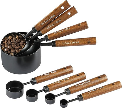 8PCS Measuring Cups and Spoons Set, DV Stainless Steel Measuring Cups with Ergonomic Wooden Handle for Cooking & Baking by Unknown