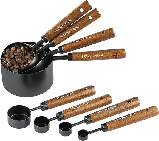 8PCS Measuring Cups and Spoons Set, DV Stainless Steel Measuring Cups with Ergonomic Wooden Handle for Cooking & Baking by Unknown