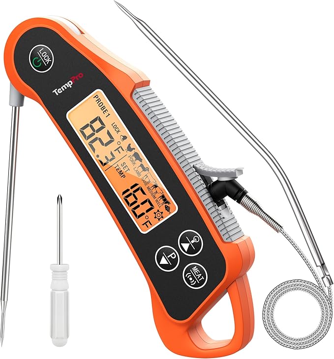 TempPro TP710 Instant Read Thermometer for Cooking, 2-in-1 Meat Thermometer Digital with 2 Probes & 2 Temperature Display, Kitchen Thermometer for Oven, Grilling, Smoker, BBQ (Previously ThermoPro) by TempPro