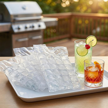 Disposable Ice Bags 100Packs, Self-Seal Mini Ice Cube Trays for Freezer, Refreezable Ice Cubes & Nugget Ice Mold, Reusable Ice Bags with Funnel for Cocktail Wine Food