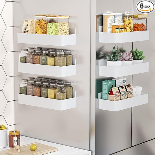 Mystozer Magnetic Spice Rack for Refrigerator, Kitchen Organizer and Storage Shelf, White (6 Pack)… by Mystozer