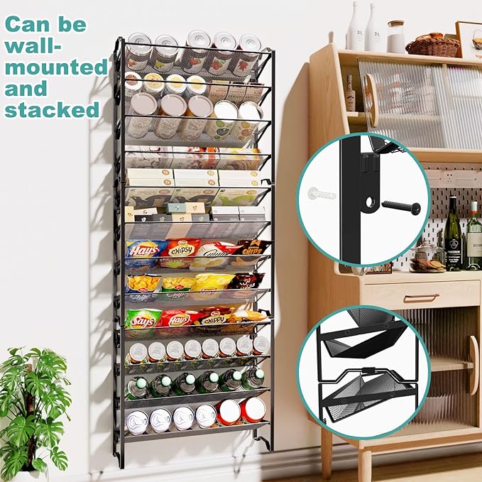 Simple Trending 2 Pack 4 Tier Spice Rack Organizer,Stackable Kitchen Counter Shelves,for Cabinet,Countertop,Pantry, Door or Wall Mount, Metal Mesh,Jars not Included, Black - Image 3