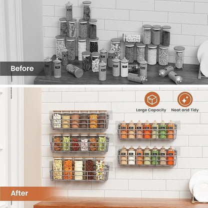 Mystozer 5 Pack Spice Rack Seasoning Organizer Wall Mount, Spice Storage Spice Rack Organizer Pantry Door Organizer Screw or Adhesive Hanging Shelf Basket Spice Organizer Shelf for Kitchen (Gray) - Image 5