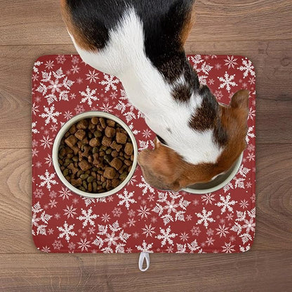 Christmas Dish Drying Mat for Kitchen Counter 18x16 Inch Xmas Snowflake Drying Mat with Absorbent Reversible Microfiber Red Dish Drainer Mats Rack Pad for Coffee Countertop Protector