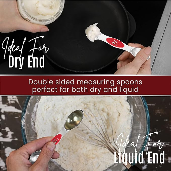 Magnetic Measuring Spoons Set of 9 Stainless Steel Dual-Sided Stackable Measuring Spoon Nesting Teaspoons Measuring Dry and Liquid Ingredients, Fits in Spice Jars Set of 9 (Red) - Image 6