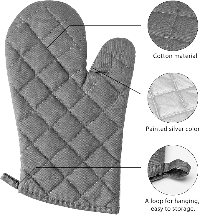 GROBRO7 6Pcs Cotton Oven Mitts and Pot Holders Set Durable Hot Pads Machine Washable BBQ Gloves Heat Resistant Pocket Pot Holder with Hanging Loop for Safe Kitchen Baking Cooking Grilling Grey - Image 3